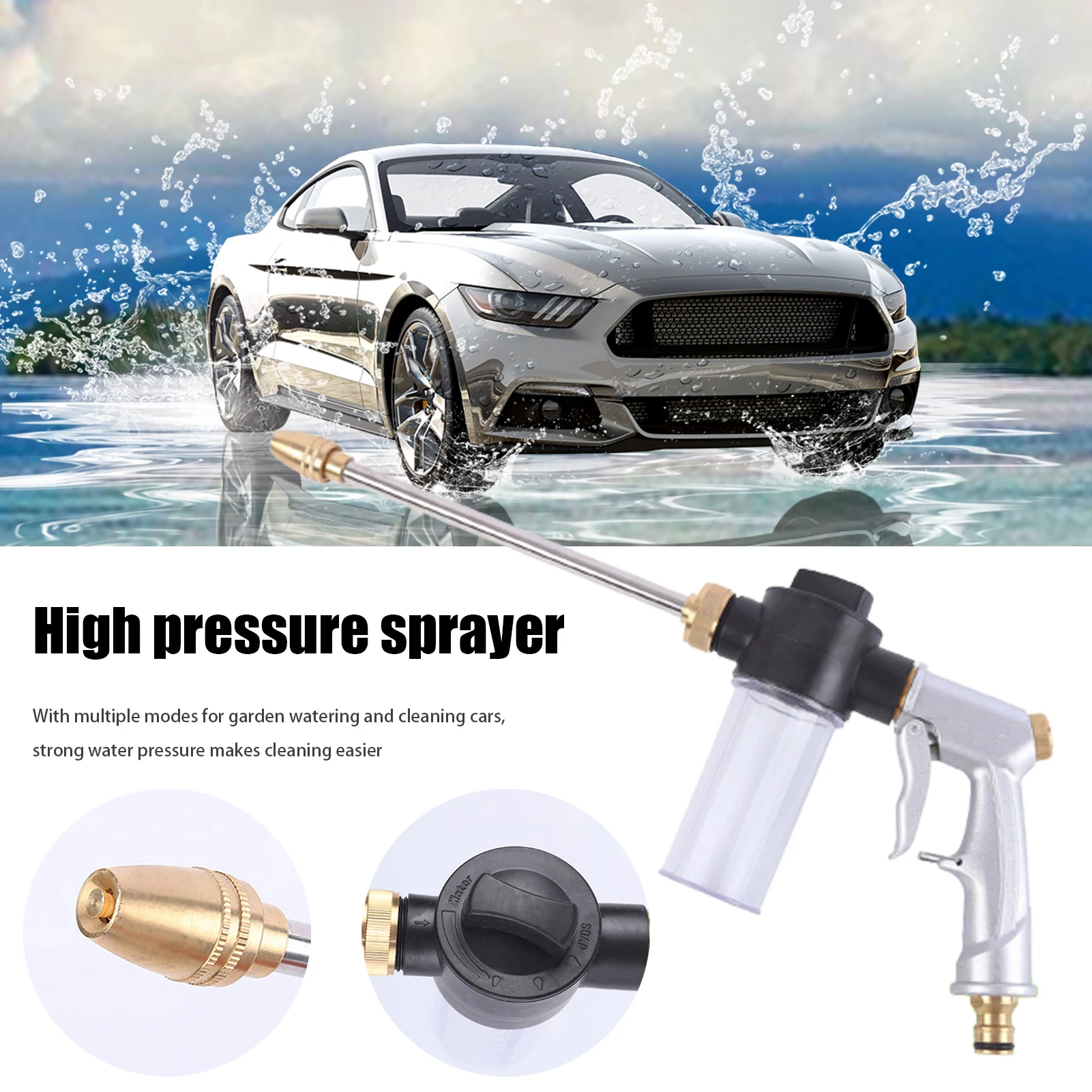 

High Pressure Car Washer Water Spray Gun Adjustable Car Washer Cleaner Garden Hose Water Gun Sprinkler Foam Water Gun