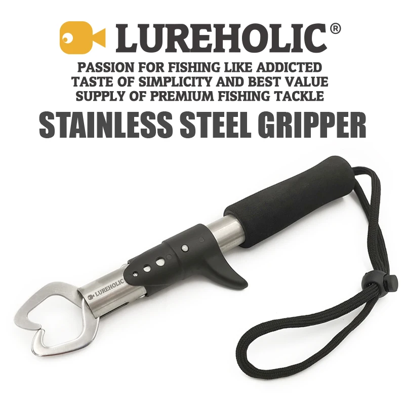 LUREHOLC 22CM Stainless Steel Fishing Gripper Professional Fish Grip Lip Clamp Grabber Folding Pliers