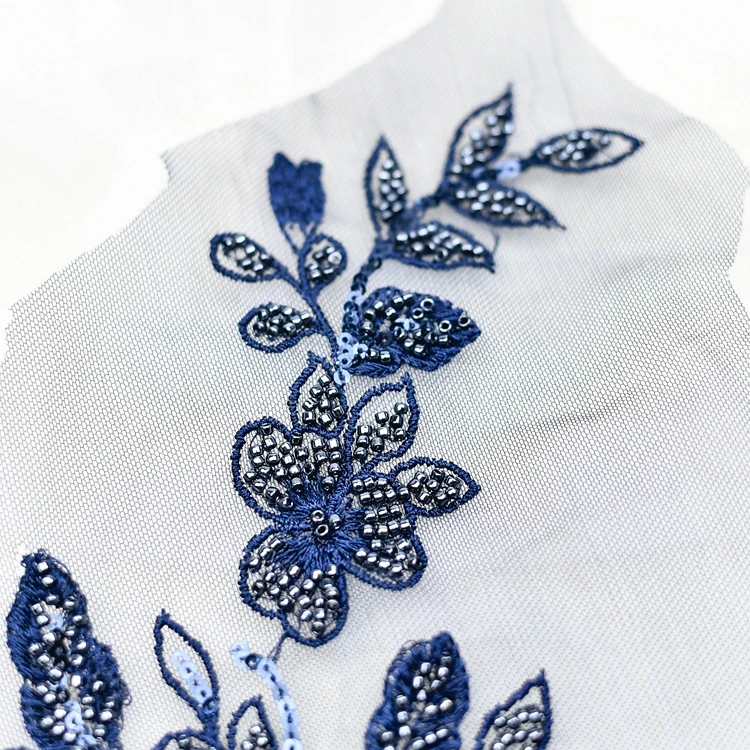 Темно синяя кружевная Аппликация из бисера темно вышитая аппликация розового