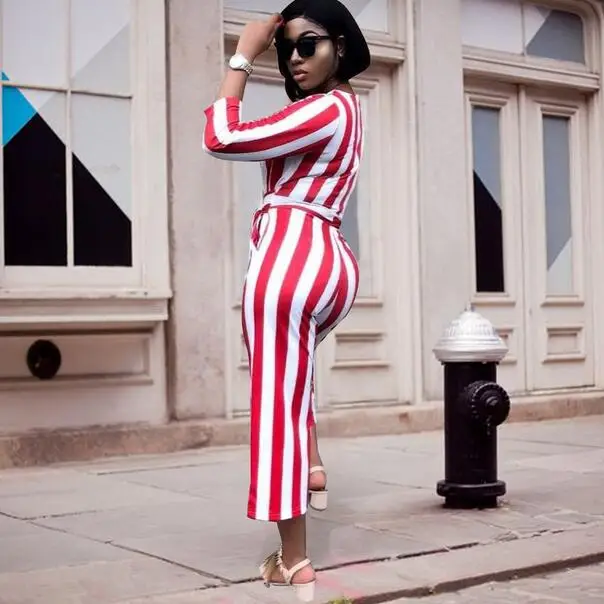 Осенние полосатые комбинезоны для женщин 2019 с рукавом три четверти офисная