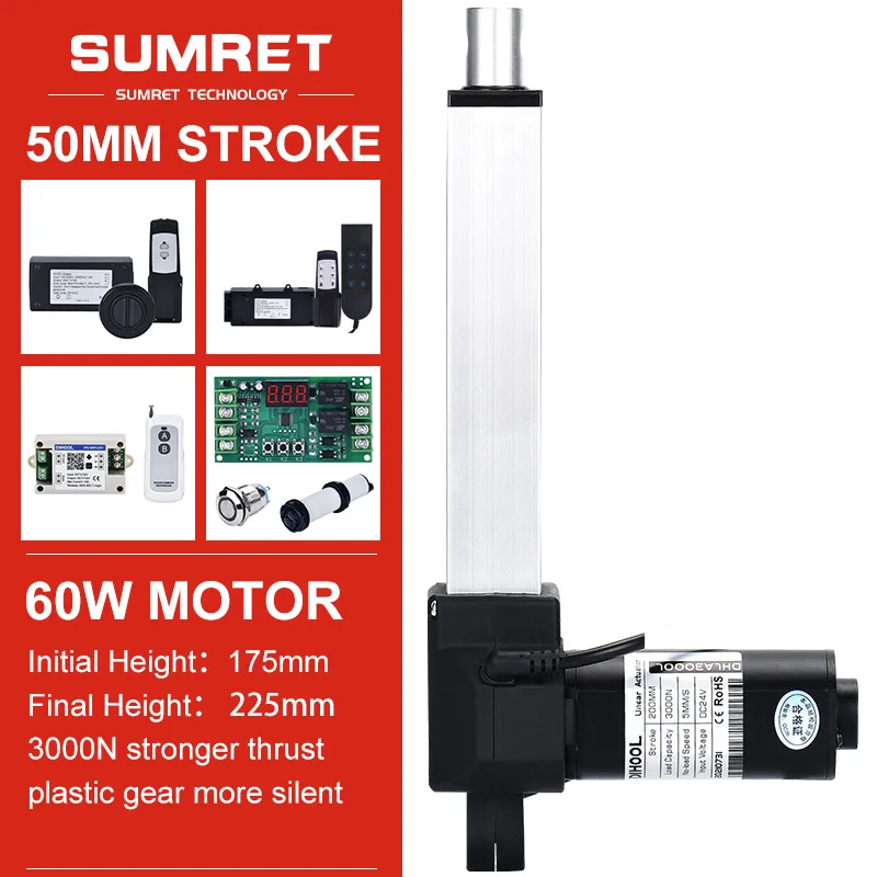 

Комплект электродвигателей с радиочастотным двигателем, 50 мм ход, 12 В, 24 В, 3000 Н, бесшумный, с дистанционным управлением