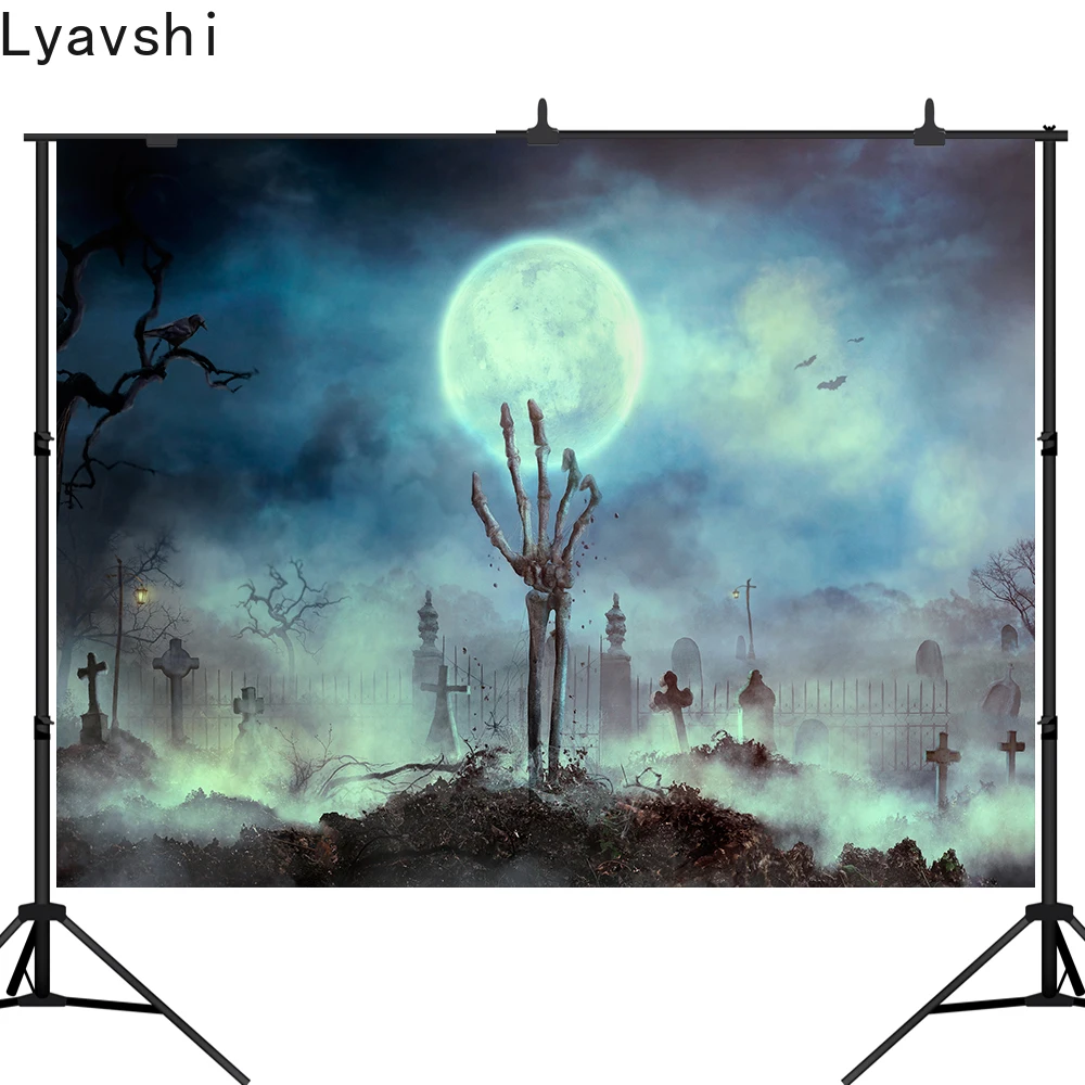 

Фоны Lyavshi для студийной фотосъемки с изображением зомби ручного высушенного дерева надгробного камня полной Луны фон для фотосъемки на Хэл...