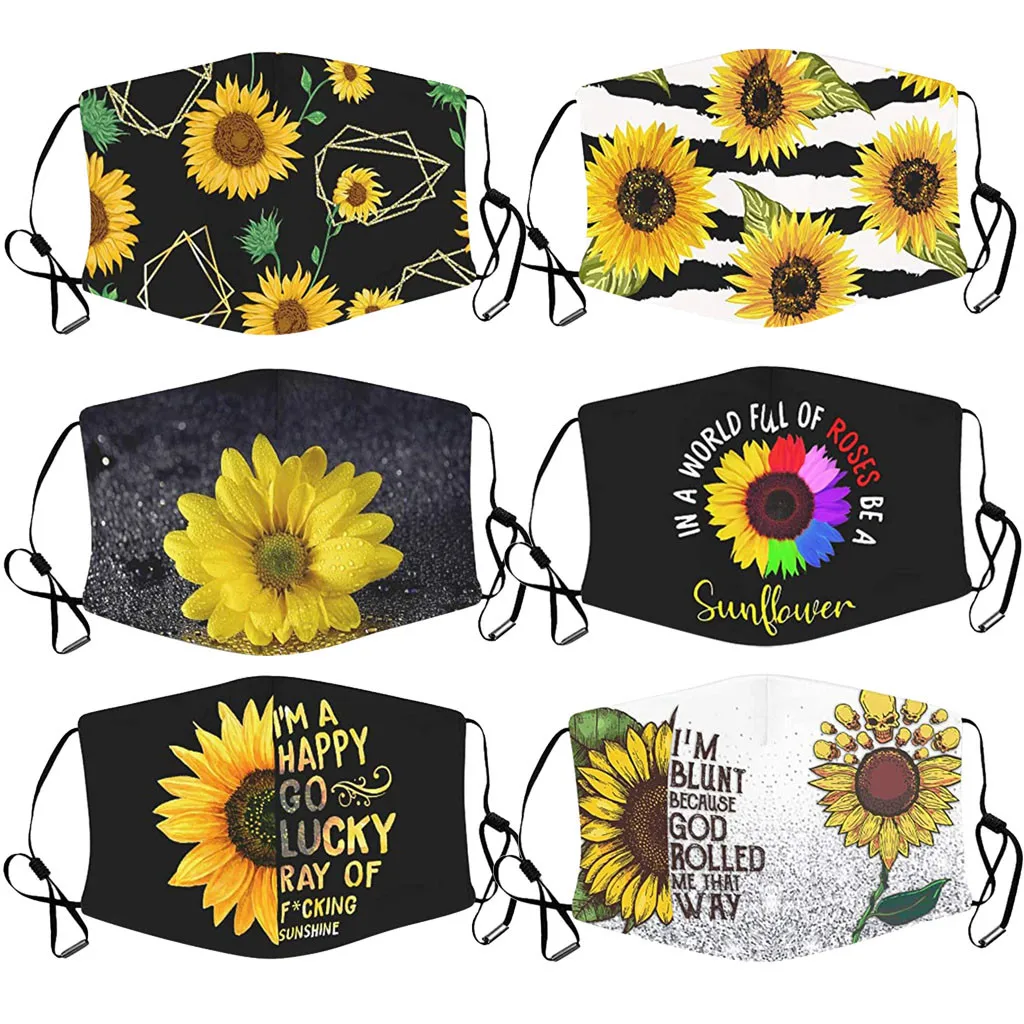 

ask 3PC Masks Sunflower Print Reusable Mouth-muffle Dust Face Mask Adult Washable Friendly Skin Mask masque en tissu lavable A5