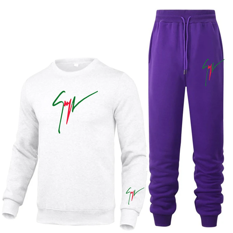 

2021 fashion autumn and winter sweatshirts for men and women, the same suit, long-sleeved + trousers plus velvet thick velvet tw