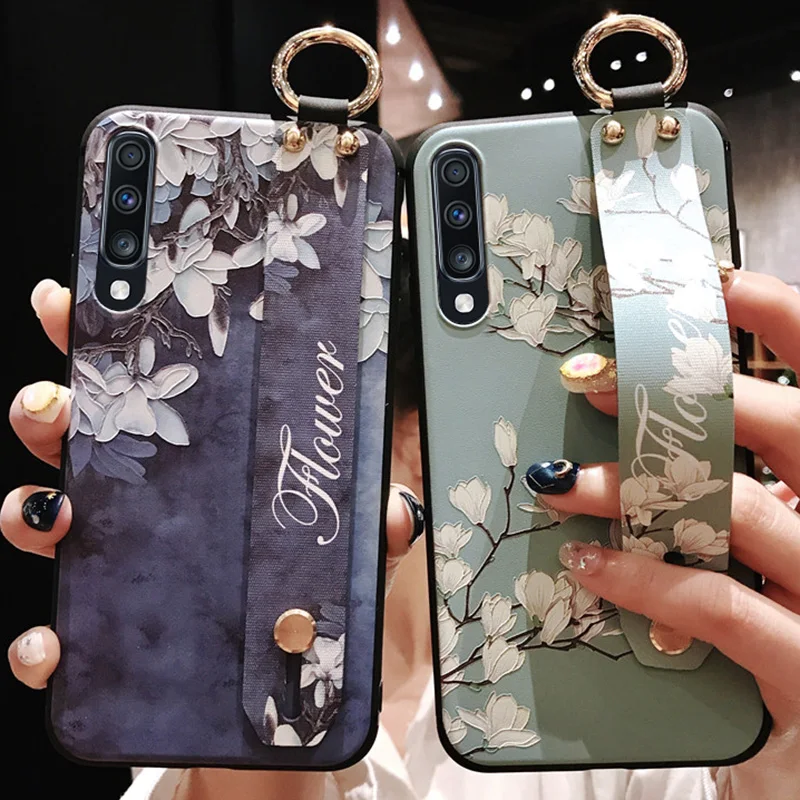 Винтажный цветочный чехол-подставка для Samsung A50 чехол с ремешком на запястье A51 A70
