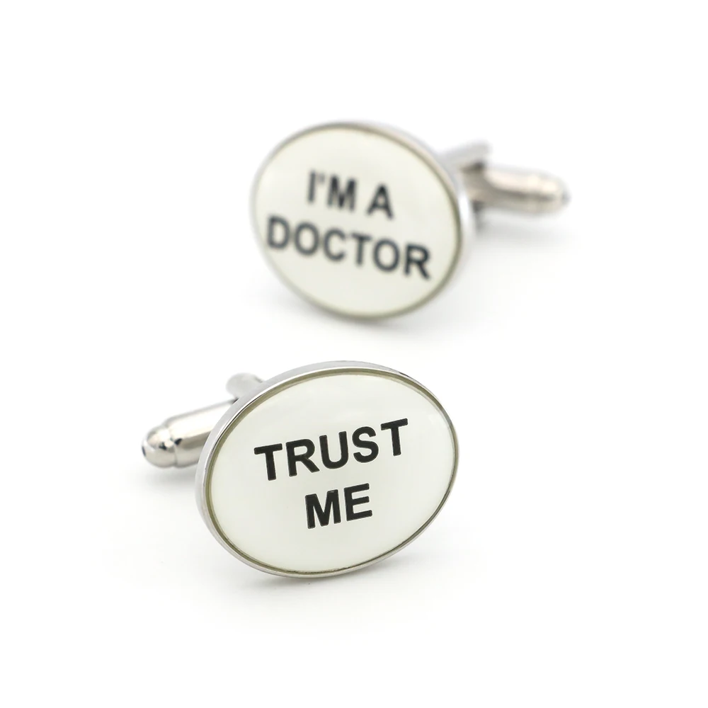 

Free Shipping Men's Cufflinks I'M A DOCTOR TRUST ME Design White Color Quality Copper Cuff Links Wholesale&retail