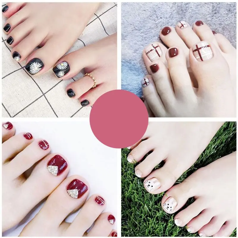 

24Pc Fake Nails Finished Wear Nails Detachable Flowers Fruit Art Decoration Fake Toe Nail Patch Nails Accessories Manicure Tools