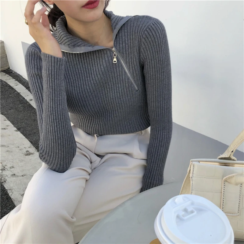 Толстый женский свитер JMPRS с высоким воротником зимний модный однотонный вязаный