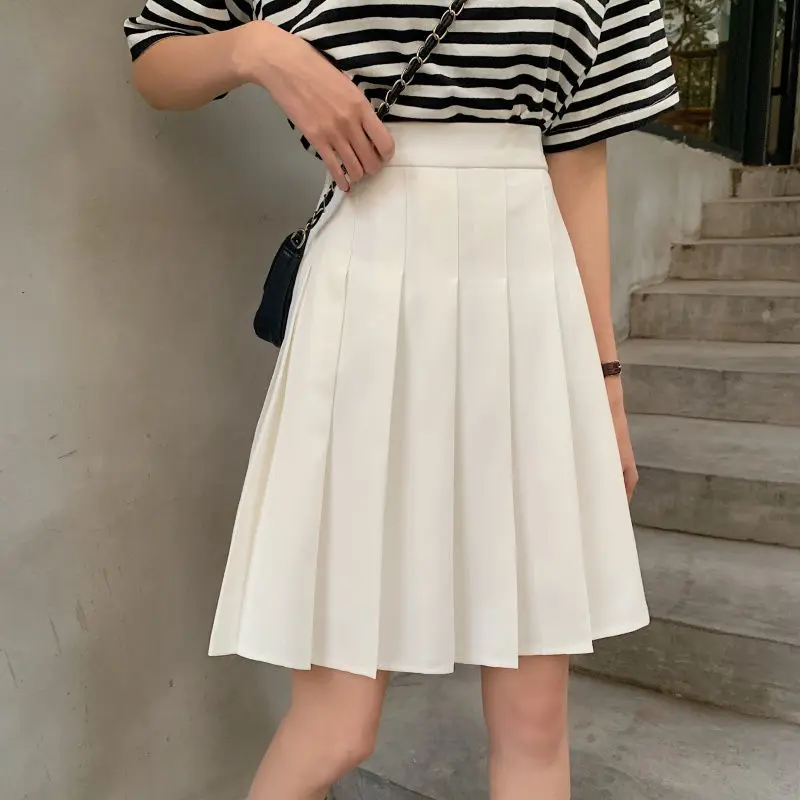 

Women's Solid Skirts School-Uniform Pleated JK Skirt Girl's Japanese Summer Harajuku Preppy High Waist Pleated A-Line Skirts