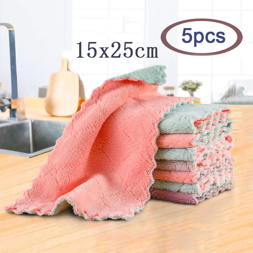 

5Pcs Microfiber Cleaning Cloths Rags Kitchen Dish Towel Absorbent Wiping Rags Household Cleaning Rag Magic Rag 15x25cm