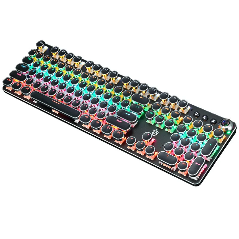 

820A Retro Punk Electroplating Knob Luminous Mechanical Keyboard Eating Chicken Computer Gaming Keyboard Cross-border