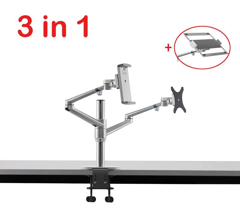 OL-3T Aluminum 3 in 1 Height Adjustable Desktop Dual Arm 17-32 inch Monitor Holder+10-17 Laptop Stand +14 Tablet Mount | Компьютеры и