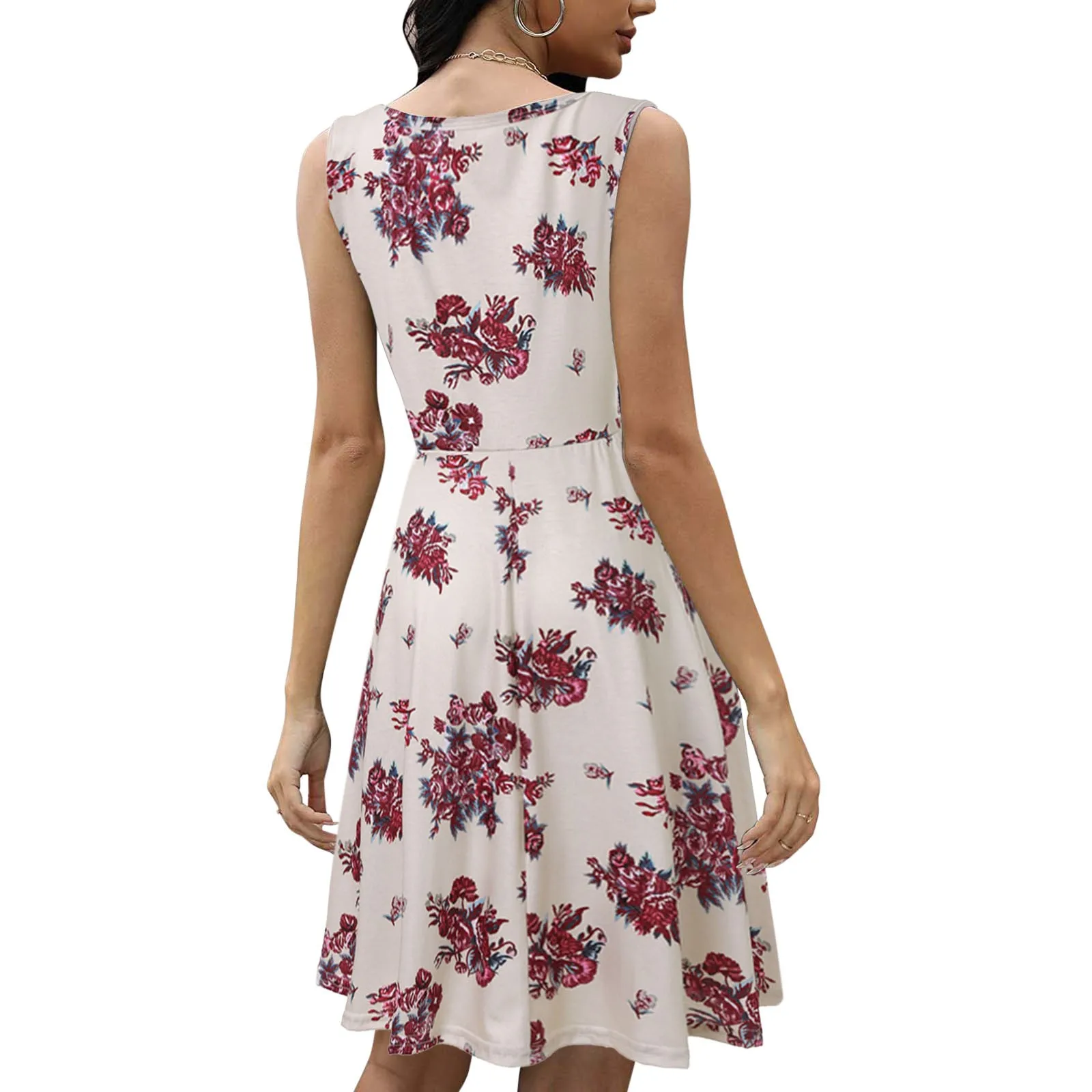

Vintage Floral Dress Women Elegant Casual Round Neck Flower Prints A-line Tank Mini Dress Robe Femme Vestidos Mujer Verano 2021