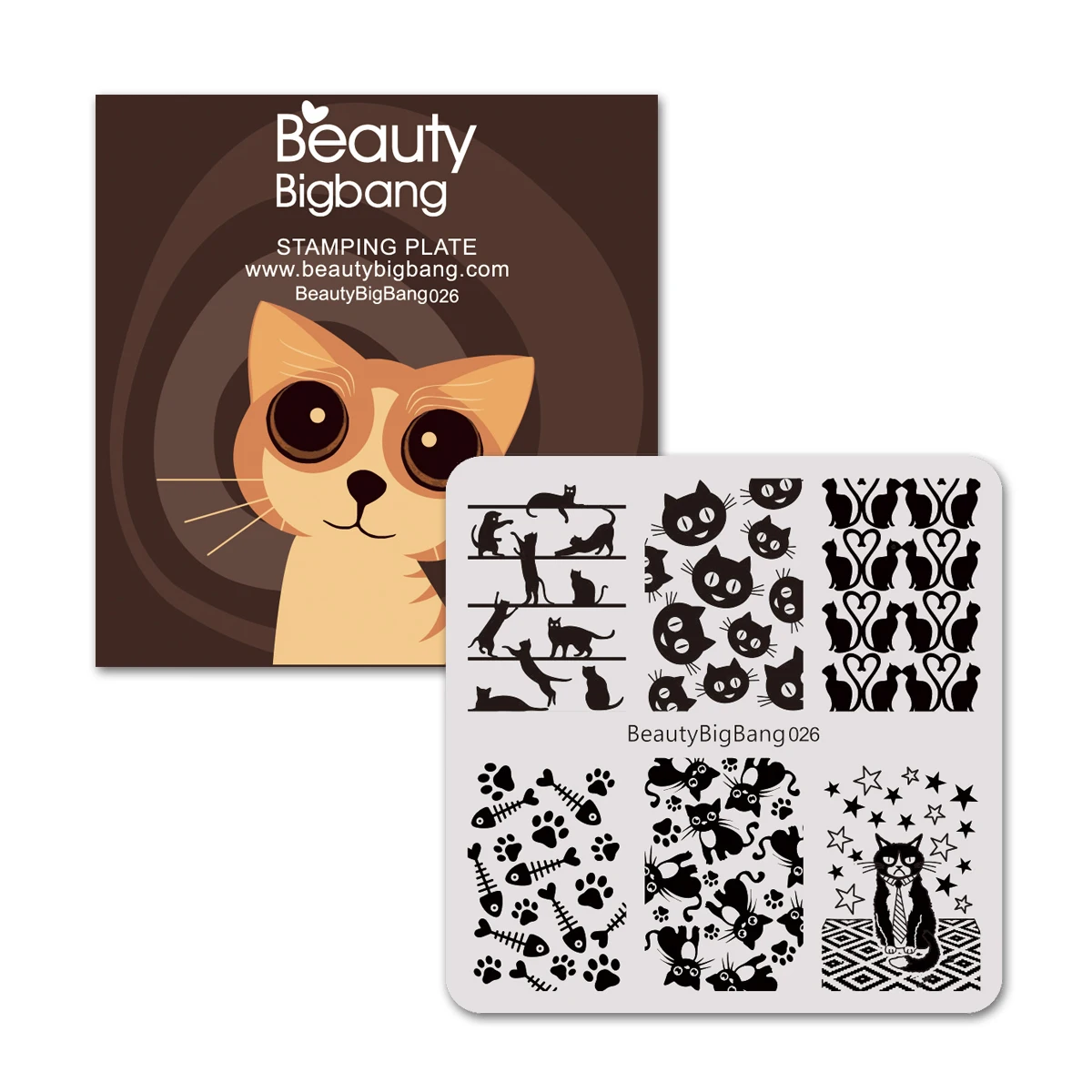Квадратные штампованные пластины для ногтей BEAUTYBIGBANG рисунок в виде кота шаблон