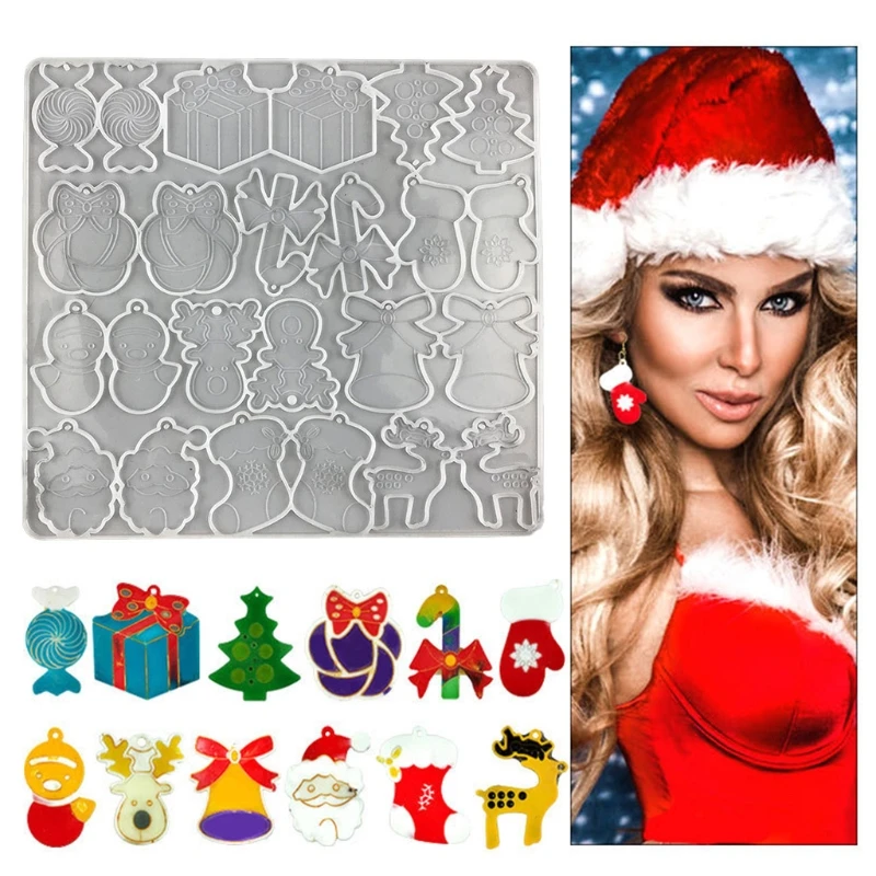 

Christmas Earrings Epoxy Resin Mold Xmas Ear Danglers Pendants Silicone Mould DIY Crafts Jewelry Necklace Casting Tool