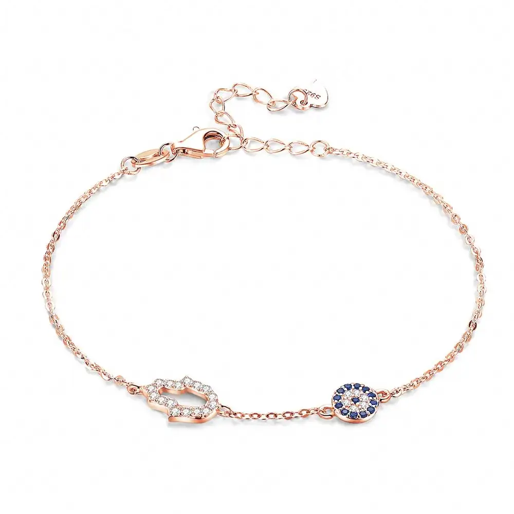 TONGZHE Lucky Hamsa Hand Evil Eye Bracelets for Women 925 Sterling Silver Blue CZ Link Chain Turkey Jewelry Chakra | Украшения и