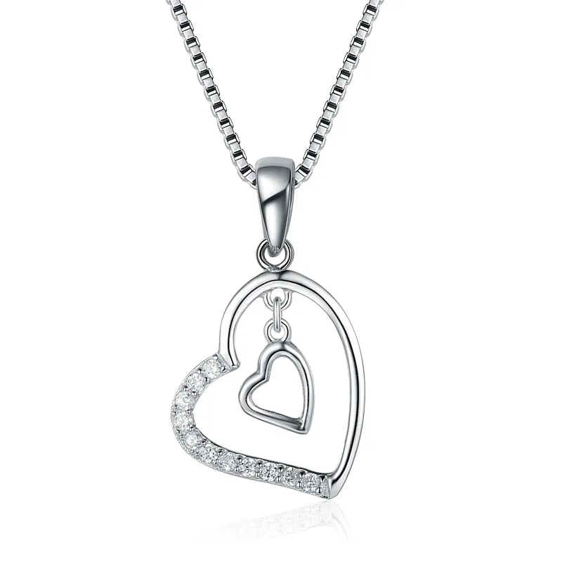 

TKJ Fashion Lover Double Heart Pendant Necklaces Jewelry Best Wedding Gift 925 Silver Jewelry for Women Girls