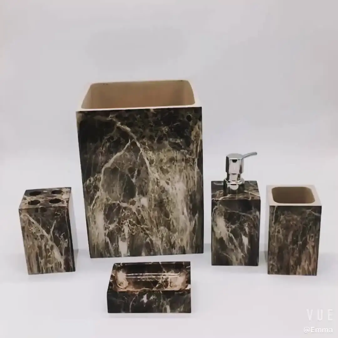 

Black marble effect Modern Hotel resin Bathroom Accessories set