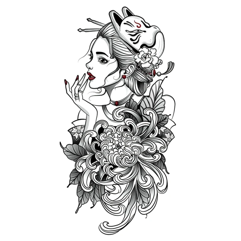 Большой цветок руки временная татуировка хризантемы гейши водостойкая Женская