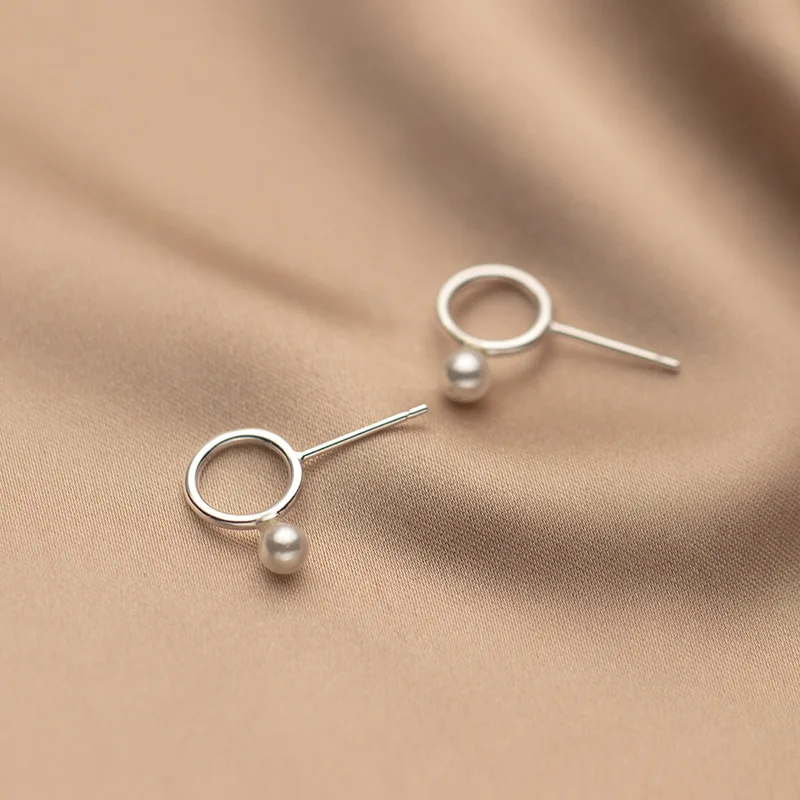 

ElfoPlataSi Real 925 Sterling Silver Fashion Sweet Round Synthesis Pearl Stud Earring For Women Wedding Fine S925 Jewelry DD989