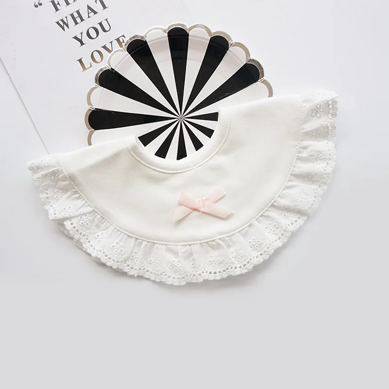 Babero Circular de algod&oacute;n para beb&eacute;, toalla de Saliva 360, suministros para madres y ni&ntilde;os, Baberos de alimentaci&oacute;n para beb&eacute;, pa&ntilde;os de eructo con lazo bordado de encaje de algod&oacute;n-2
