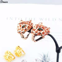 donia jewelry new fashion hollow leopard earrings copper micro inlaid aaa zircon leopard head earrings womens luxury jewelry
