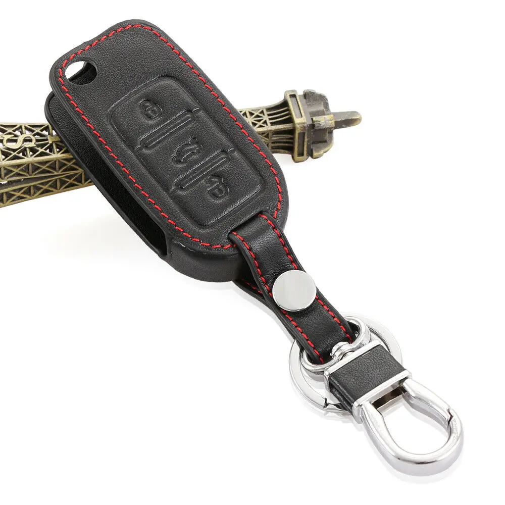 

for VW VOLKSWAGEN SEAT SKODA 3 BUTTON REMOTE LEATHER CASE FLIP KEY FOB COVER SHELL