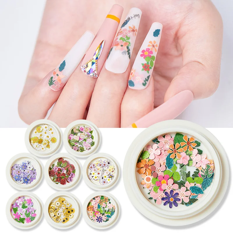 

1 коробка для дизайна ногтей, смешанные цвета, Маленькие розы маргаритки, ультра-тонкие пластыри из древесной массы, сделай сам, украшения дл...