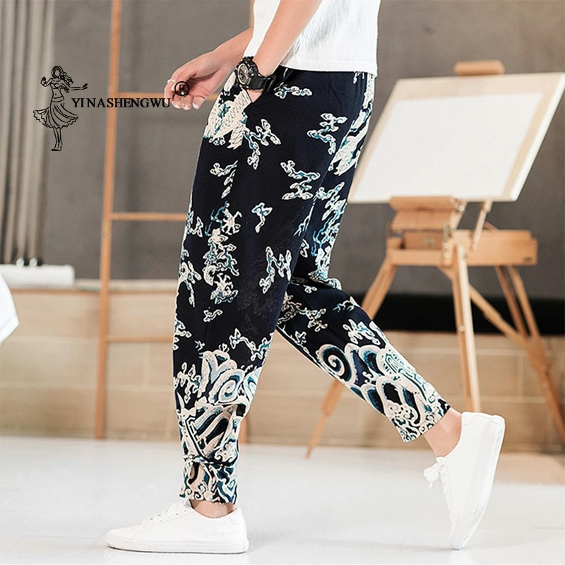 

New Japanese Kimono Pants Casual Loose Samurai Print Trouser Japan Men Yukata Style Harajuku Cardigan Asian Traditional Costumes