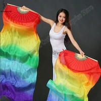 women 100 silk veils stage performance props belly dance silk fans 180cm hand dyed veils fans 1 pair 2pieces