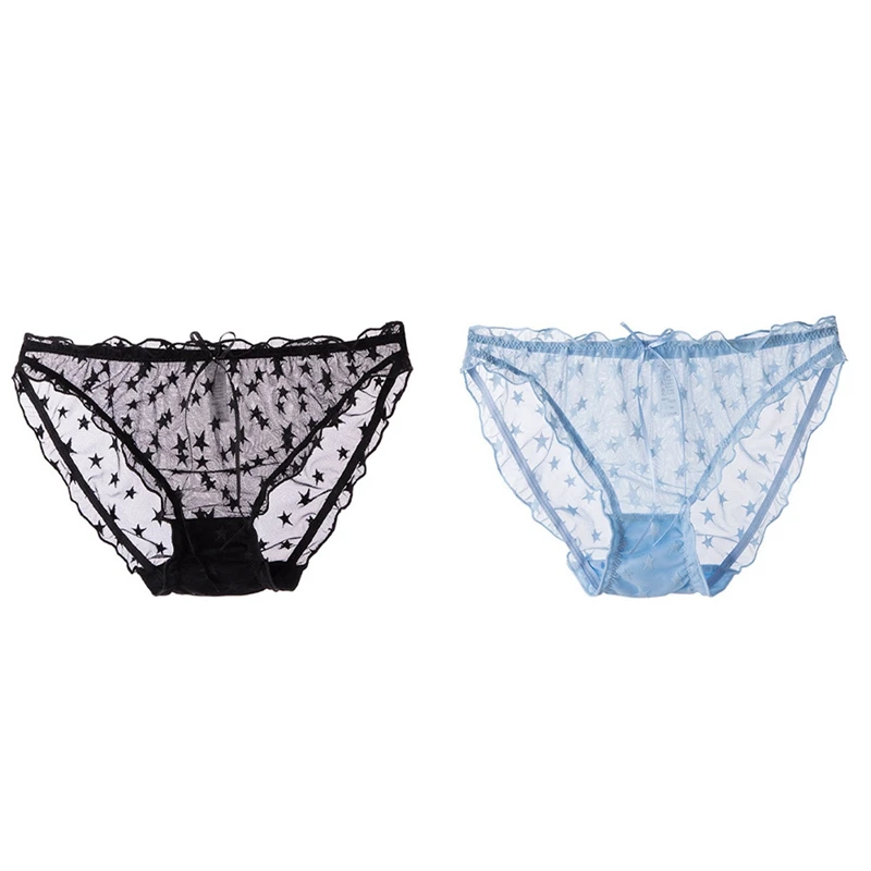 

Hot Kf-2X Women's Underwear Traceless Breathable Underpants Dots Panties Lace Sexy Panties L Light Blue & Black