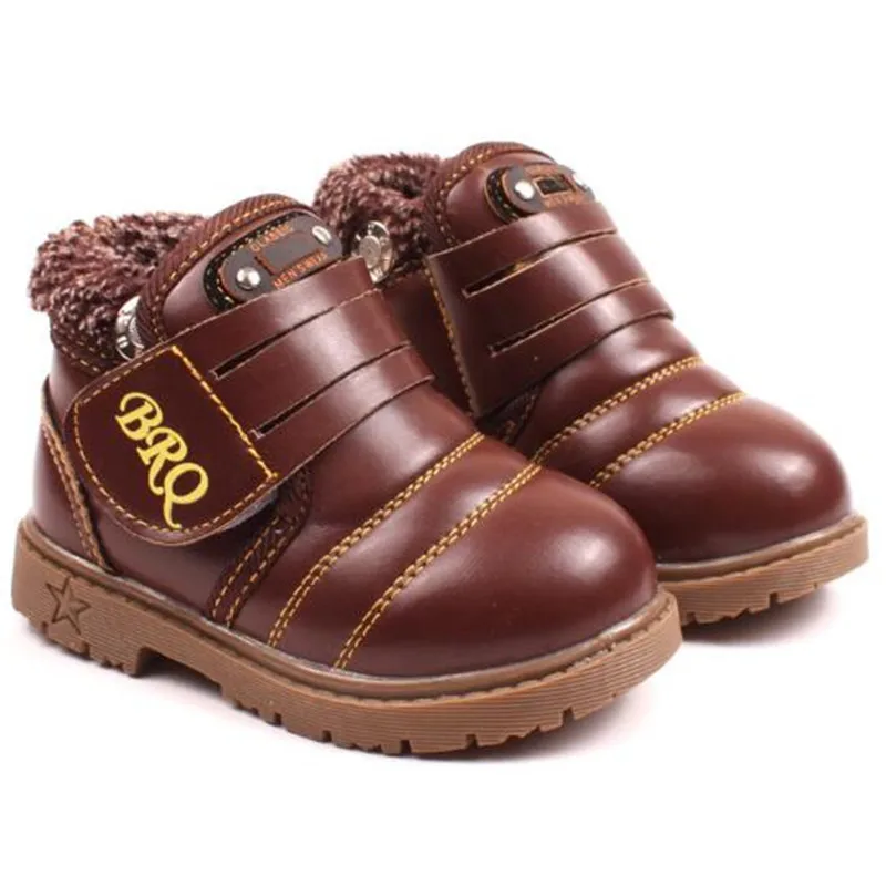Winter Children Snow Boots Leather Waterproof Non-slip Girl Boy Ankle Botas Thick Plush Kids Cotton-padded Shoes | Детская одежда и