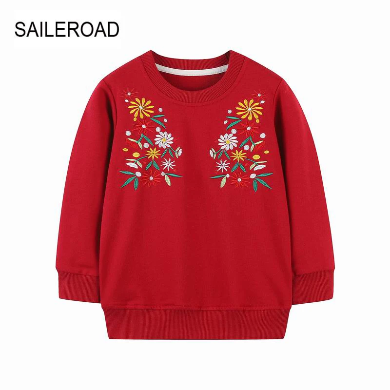 

SAILEROAD Tops Red Sweatshirts 2021 Autumn Cartoon Flower Kids Clothes Cotton Children Clothing Girls Garment