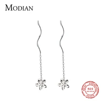 modian classic fashion flower swing drop earrings charm 925 sterling silver dangle ear for women plant silver fine jewelry