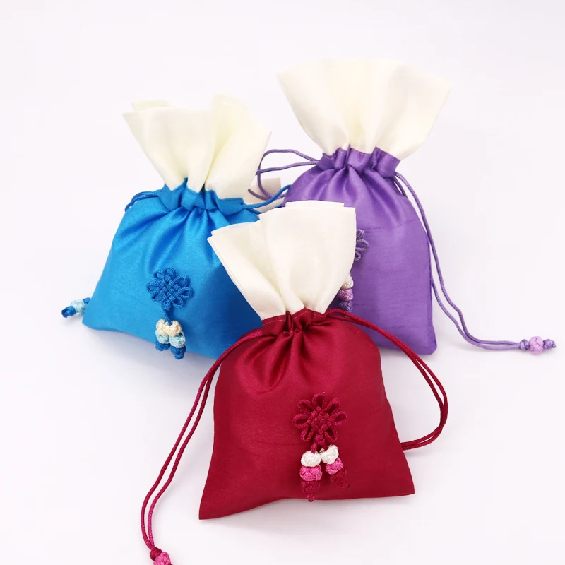 2pcs/lot 10*15cm Satin Drawstring Bags With Chinese Knot Wedding Christmas Gift Jewelry Pouches Packing Storage Cotton Bag | Украшения и