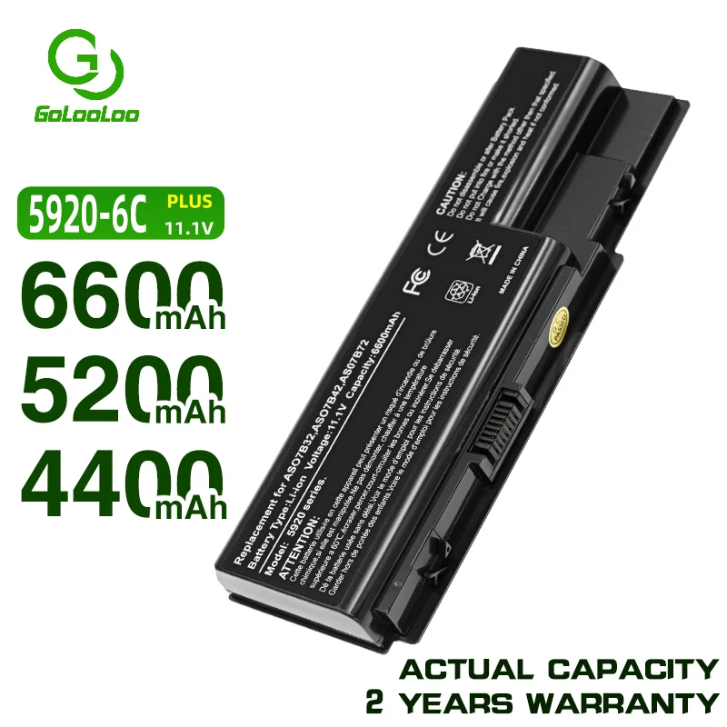 Аккумулятор Golooloo для ноутбуков Acer Aspire AS07B31 AS07B41 6 ячеек 5920 5920G 5315 5520G 6935 6930 7330 AS07B42
