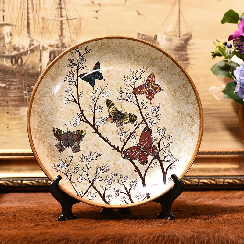 

26CM Chinese Style Ceramic Decorative Plate Arrangement Wobble Plate Living Room Entrance Ornaments Home Decorations