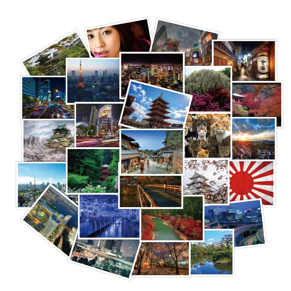 

30PCs Japanese Style Landscape Stickers PVC Waterproof Reusable Luggage Notebook Refrigerator Water Cup Graffiti Stickers