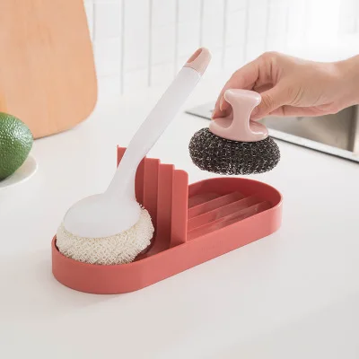 

Plastic Steel Wire Ball Storage Rack Kitchen Fashionable Simple No Drilling Drain Pan Diversion Groove Cup Brush Storage Rack