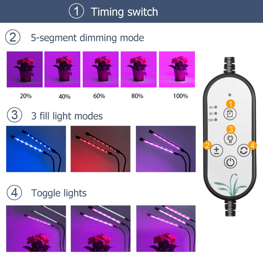 

Dimming Flowers Growing Timing Fill Lamp 15W 30W 35W LED Clip Plants Grow Light Plant Growth Lights Lamp Bulb