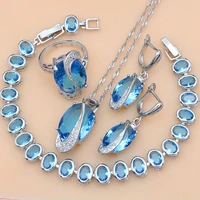 925 sterling silver jewelry set women blue cubic zirconia earringspendantnecklaceringstennis bracelet