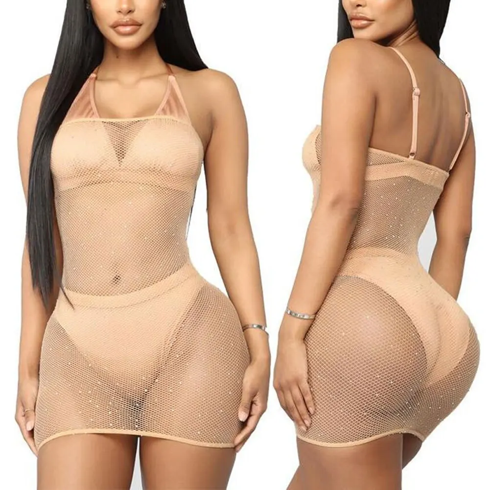 

Bronzing Summer Cover Bandeau Beach Shiny Suit Bathing Bikini Swimsuit Up See Mesh Sheer Dress Through Fishnet Fishnet Mesh Shee
