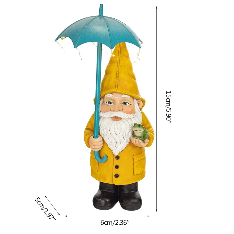 

Garden Gnome Statue Resin Rain Slicker Grandpa Figurine with Solar LED Lights Outdoor Decorations for Patio Yard Lawn Porch