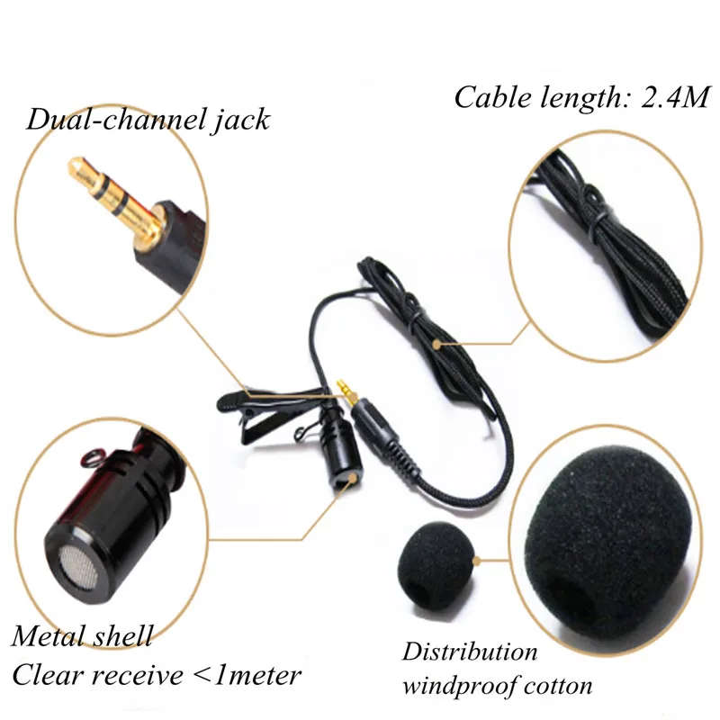 LEORY Mini 2,4 м 3,5 мм разъем всенаправленный металлический микрофон-петличка с зажимом для галстука микрофон аудио Микрофон для речевой Leture