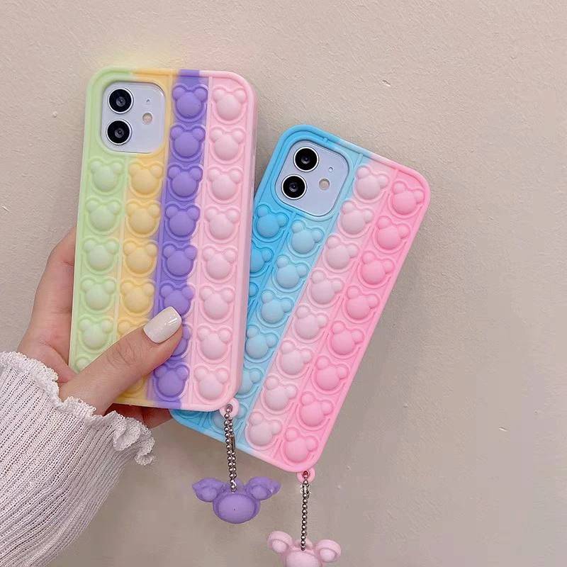

Cute Cartoon Bear Pendant Phone Case For iPhone 11 12 Pro Max Mini X XS XR SE 6 7 8 Plus Kawaii Soft Silicone Back Cover Kids