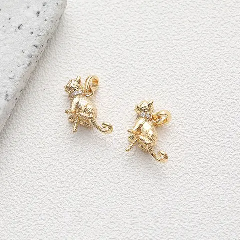 Миниатюрные позолоченные подвески с кошками, латунь, 4 шт.