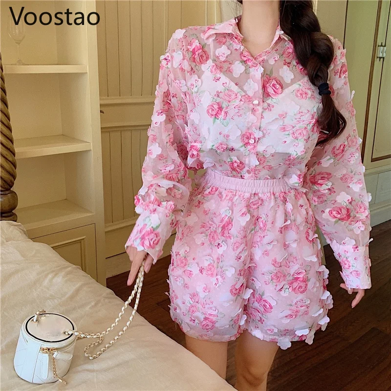 Женский шифоновый комплект из 2 предметов блузка с цветочным принтом свободный