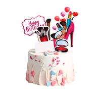 1 se new high heel girl cake topper lipstick bag cosmetics birthday party cupcake toppers birthday happy dessert cake decoration