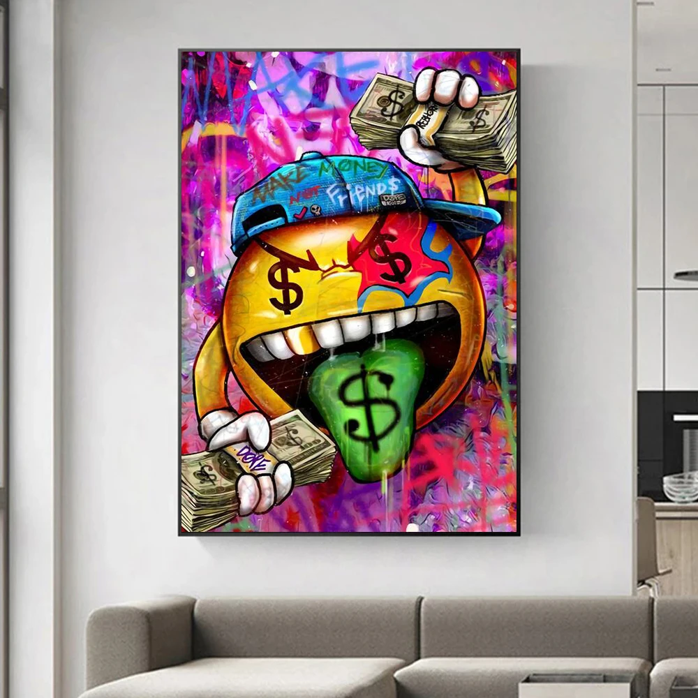 

Money Graffiti Dollar Tongue Oil Painting on Canvas Cartoon Wall Art Poster Prints Pictures for Living Room Home Decor Cuadros