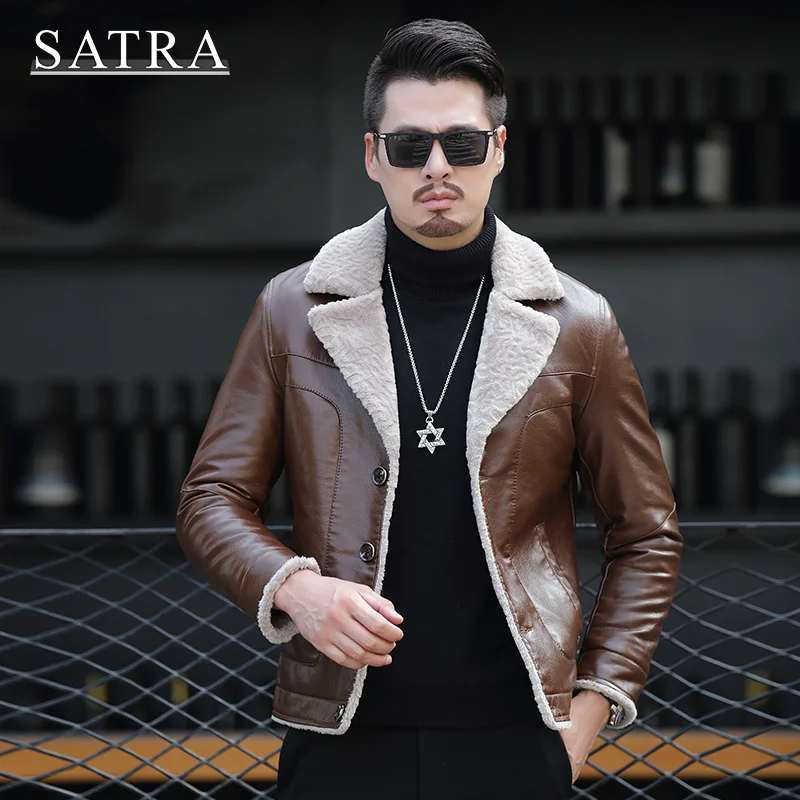 

SATRA 2021 Новое поступление Высококачественная Толстая кожаная мужская куртка осень-зима мужская куртка модный воротник из искусственного меха ветрозащитная теплая